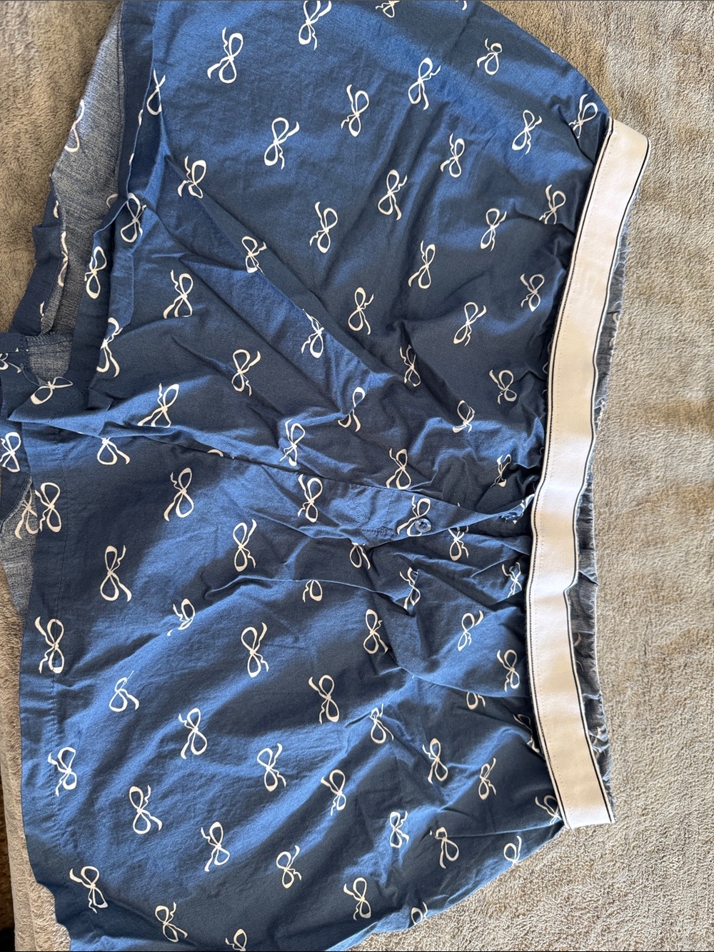 No Boundaries Navy Blue Bow-Print Sleep Shorts with White Waistband